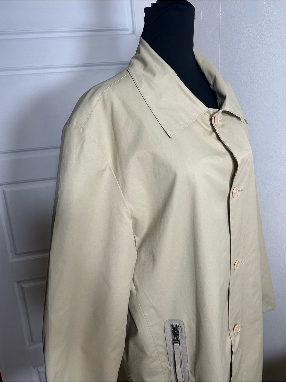 RUDSAK Collection Cream Trench Coat Leather Trim Long Jacket